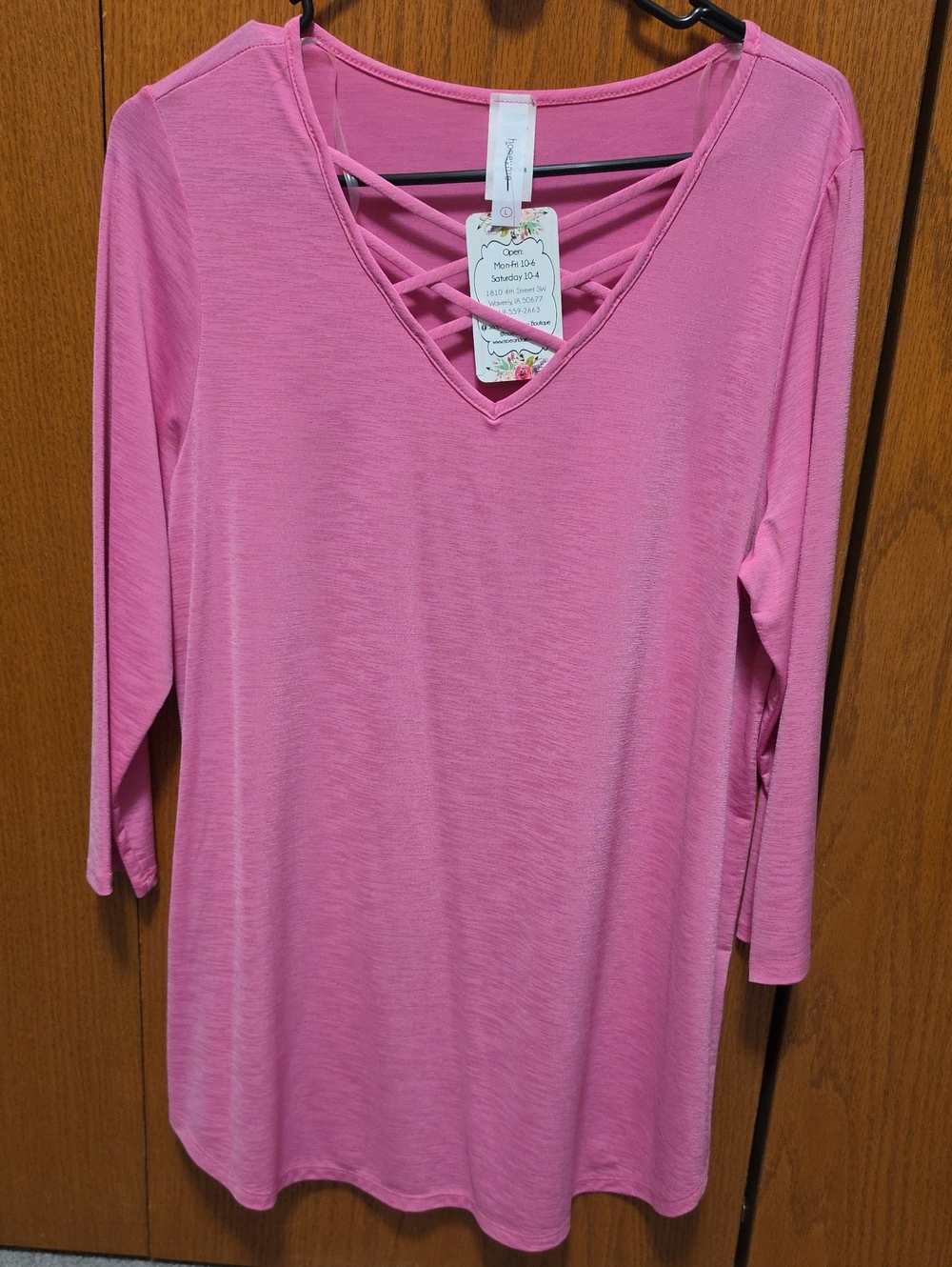 Honeyme Pink Long Sleeve Crisscross V-Neck Dress